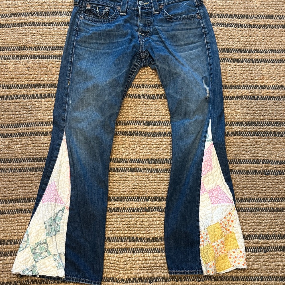 True Religion.. Patchwork Flare Women Jeans boho bohemian